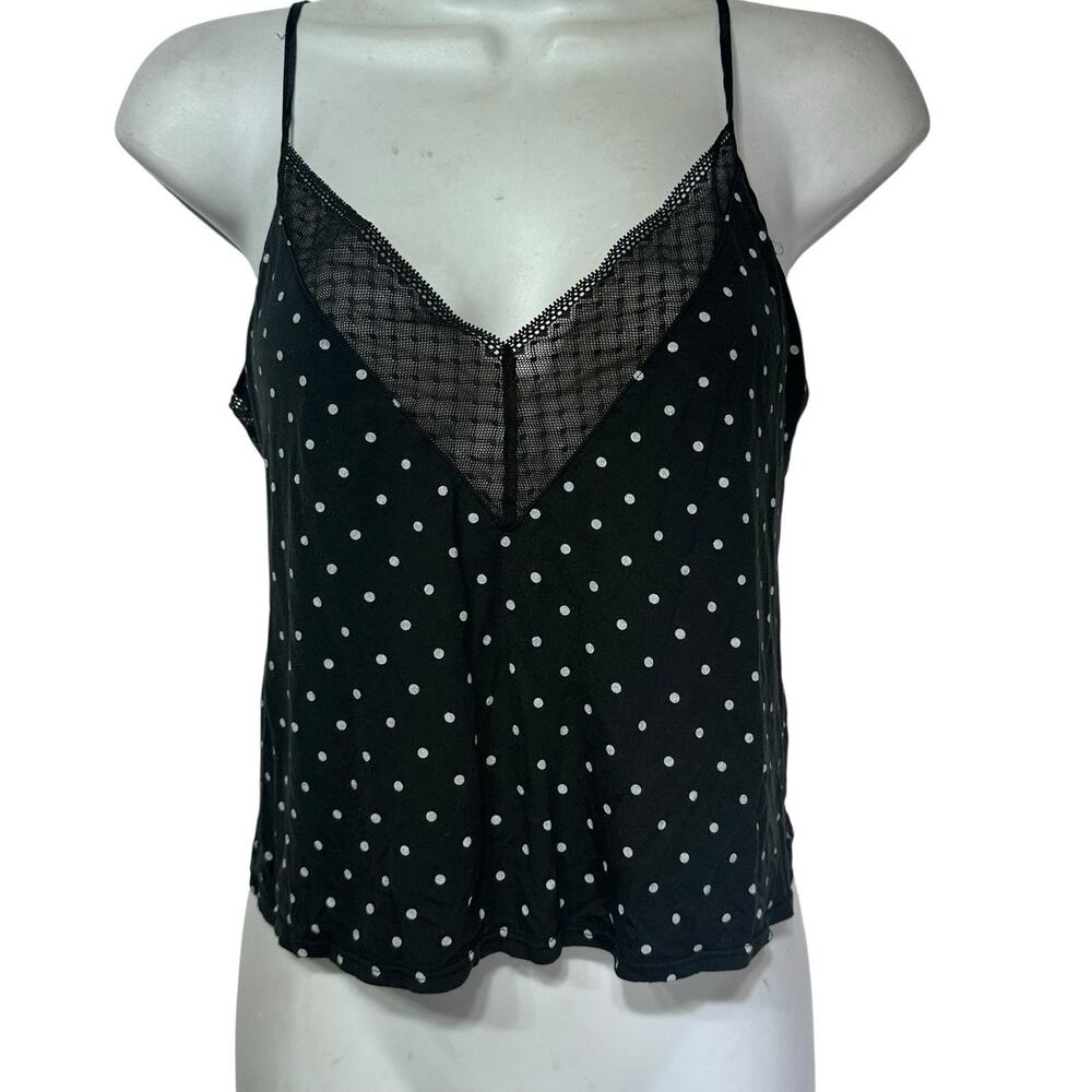Victoria’s Secret Black Polka Dot Lace Trim Cami Top Y2K Coquette Size XS
